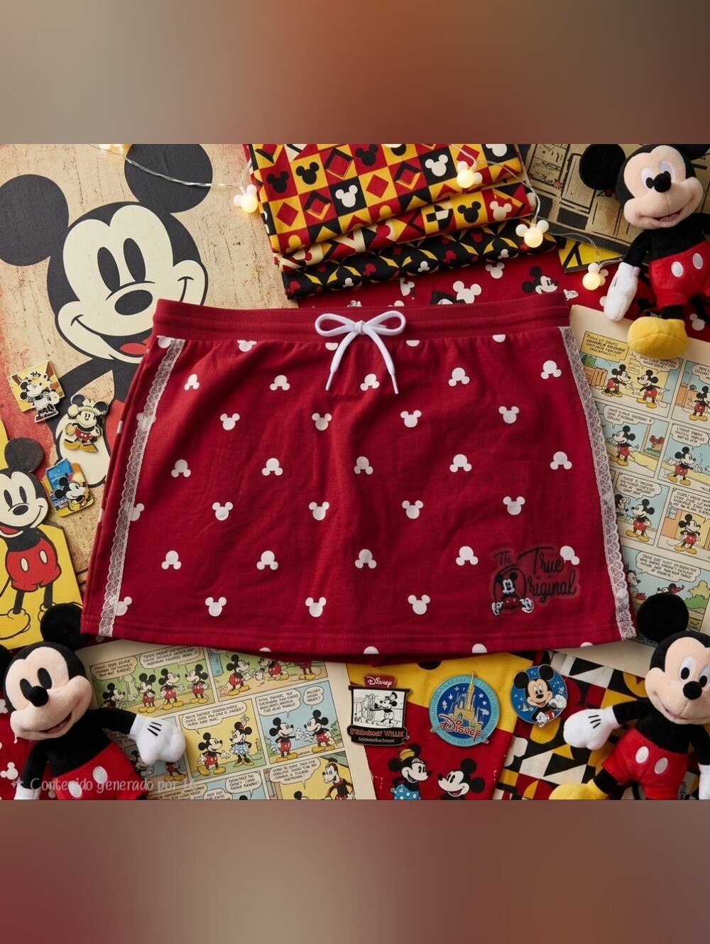 NWT Disney Mickey Mouse Red Skort Lace & Allover White Mickey Mouse Sillouette M
